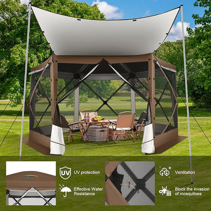 COBIZI 12x12 pop up Gazebo on Clearance Screen Tent for Camping,Scalable Sesign Outdoor Canopy Tent with Extension Support Poles & sidewalls,with Portable Carrying Bag and Ground Stakes,Brown