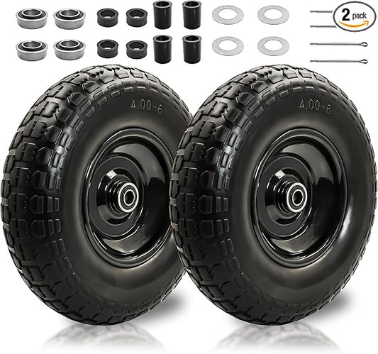 2PC 4.00-6 Flat-Free Tires and Wheels,13" Rubber Solid Tire, with 5/8" & 3/4" Bearing, 1.8"-5.8" Centered Hub Length, 4.00-6 tire and wheel Fit for Gorilla Cart, Garden Cart/Hand Truck/Wheelbarrowetc.