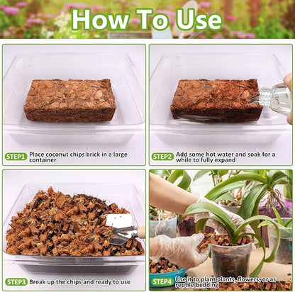 Legigo 8 Pack Coco Husk Chips- 8.8 LB 100% Organic Coconut Coir Chips Brick Potting Soil Mix with Low EC & PH Balance, Compressed Coconut Substrate Coco Chips Mulch Medium for Garden, Flowers, Plants