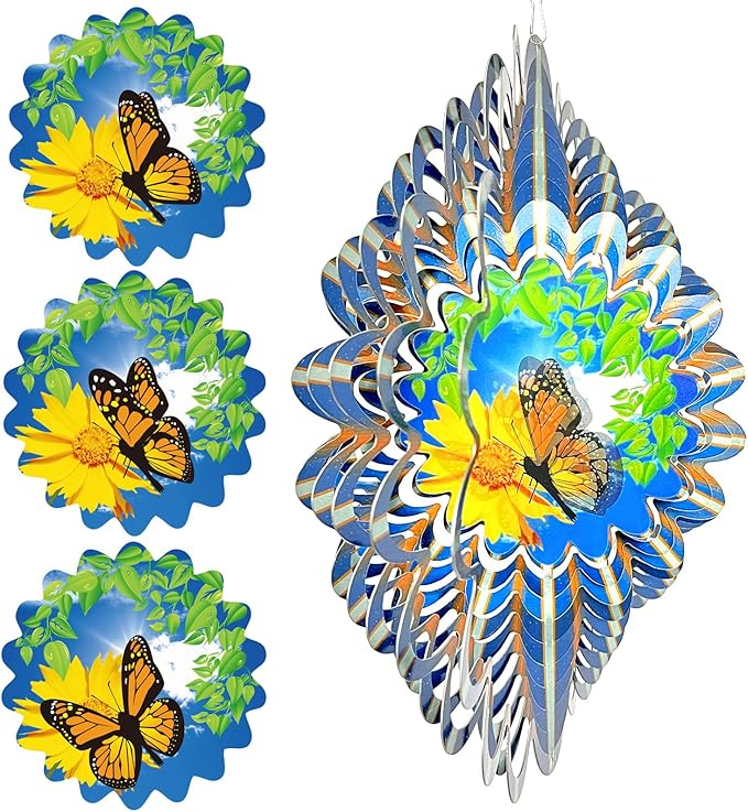 Animated Butterfly Wind Spinner | Stainless Steel Kinetic Wind Spinners 3D Hanging Sculpture, Outdoor Garden Decoration, Gift for Women/Mom/Wife/Grandma &Holiday