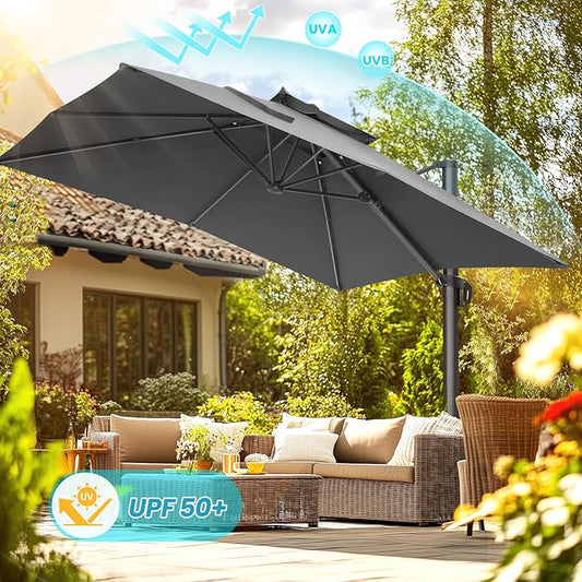 HOTIME10x10ft Patio Umbrella Cantilever Umbrella Double Top - Upgrade and Intensify - 360 Rotation and 5 Angles Adjustment - Aluminum Offset Pool Umbrella Outdoor Umbrellas for Patio Garden Deck Pool