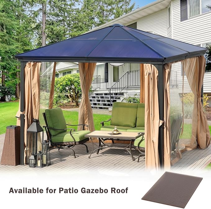 BPS 6Pcs 62'' (W) x 28'' (L) x 0.2'' Polycarbonate Panels, Waterproof UV Protected Reinforced Sheets, Outdoor Greenhouse and Gazebo Covering, Twin-Wall Bronze Sheets