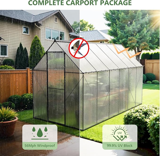 6X12 FT Greenhouses for Outdoors, Heavy Duty Polycarbonate Greenhouse, Large Walk-in Greenhouse with Roof Vent, Aluminum Hot House for Garden,Backyard