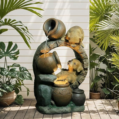 29''H Outdoor Garden Water Fountain,3 Tier Cascading Bowls Dog Waterfall Fountain with Lights for Garden, Patio, Backyard, Deck, Porch and Home Art Decor