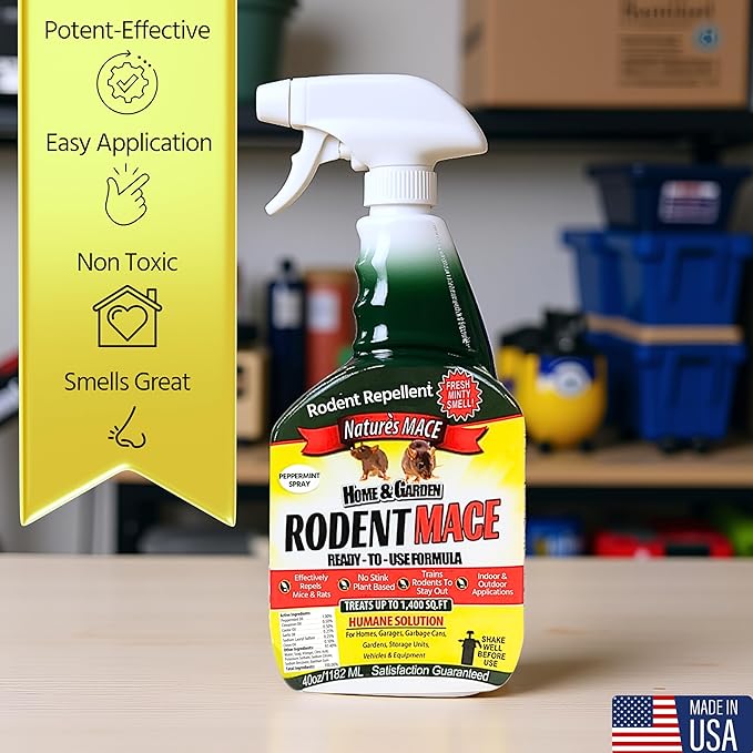 Nature’s MACE Rodent Repellent 1 Gal Concentrate Covers 87,000 Sq Ft, Rodent Repellent Outdoor, Keep Rodents Out of Home, Garage, Attic, Peppermint Spray Blend for Rodents, Safe Around Kids & Pets