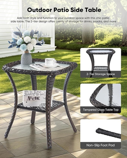 HUMMUH Outdoor Patio Wicker Swivel Rocker Chairs with 6-Inch Thick Cushion High Back 3 PCS Wicker Conversation Set for Porch Balcony Deck
