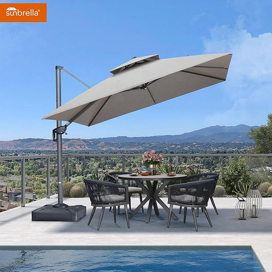 PURPLE LEAF Cantilever Umbrella with Base Included Outdoor Double Top Deluxe 10 Feet Square Patio Offset Hanging Square Umbrella for Garden Patio Deck Pool Cast Ash