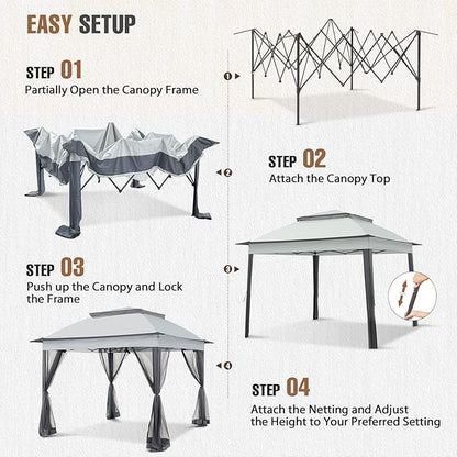 11x11 Outdoor Pop up Gazebo Tent with Mesh Walls for Patio, Lawn, Backyard and Deck, Gray