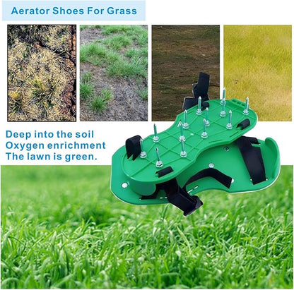 Lawn Aerator Shoes Upgrades Aeration Shoes for Lawn Heavy Strap Spike Shoes for Grass Soil Aerating Spikes Tool (Green)