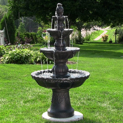 Sunnydaze Pineapple 52-Inch 4-Tier Outdoor Water Fountain - Tall Outdoor Fountain for Garden, Patio or Yard - Black
