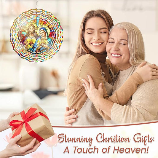FLAGWIX Christmas Sacred Heart Wind Spinners Outdoor - 3D Stainless Steel Metal Wind Spinners 12 in - Christian Gifts for Women Faith, Virgen De Guadalupe Gift Ideas, Religious Gifts for Mom Grandma