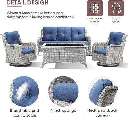 Patio Furniture 4 Piece, All-Weather PE Wicker Outdoor Furniture Set with Coffee Table,Outdoor Patio Furniture with Swivel Rocker Chairs and Outdoor Sofa