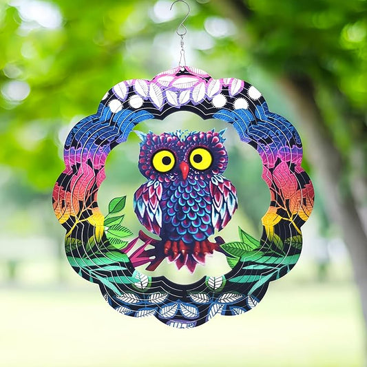 Wind Spinner Yard Art Garden Decor 3D Stainless Steel Metal Sculptures Owl Kinetic Hanging Whirligig Decorations Backyard Outside Indoor Outdoor Patio and Lawn Ornaments Clearance Sun Catcher Windmill