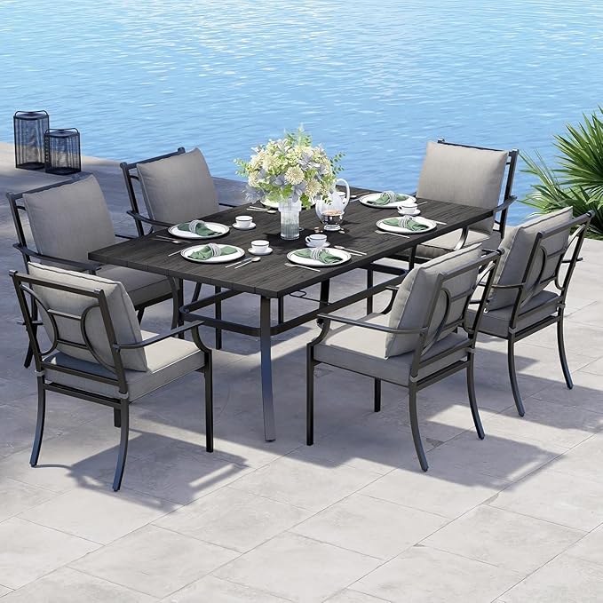 Grand patio Dining Chairs Set of 6，Outdoor Fixed Patio Dining Chairs Set of 6，Fixed Dining Chair，Outdoor Dining Chairs with Grey Cushions, Patio Chairs for Outside, Garden Lawn Porch, Backyard