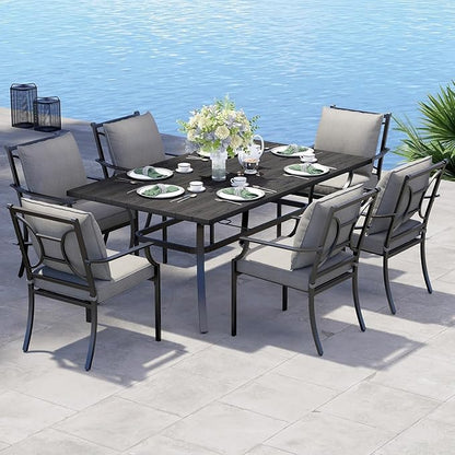 Grand patio Dining Chairs Set of 6，Outdoor Fixed Patio Dining Chairs Set of 6，Fixed Dining Chair，Outdoor Dining Chairs with Grey Cushions, Patio Chairs for Outside, Garden Lawn Porch, Backyard