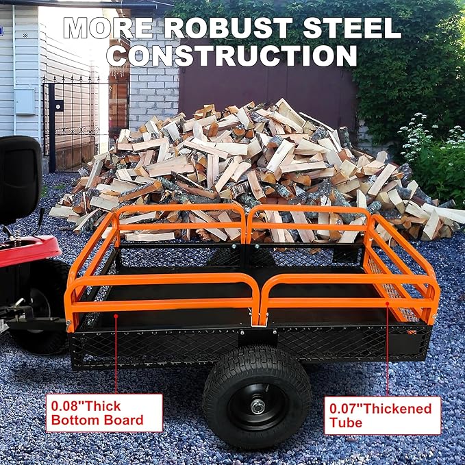 Heavy Duty ATV Utility cart, 1600LB Capacity Utility Trailer with Dual Dumping Modes (Manual/Foot Pedal), Steel Dump Cart with All-Terrain Tires & Dual Bearings for Garden, Farm, Firewood