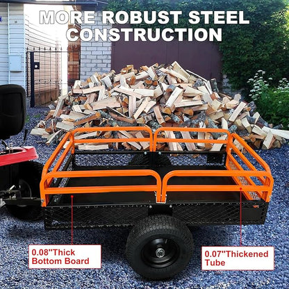 Heavy Duty ATV Utility cart, 1600LB Capacity Utility Trailer with Dual Dumping Modes (Manual/Foot Pedal), Steel Dump Cart with All-Terrain Tires & Dual Bearings for Garden, Farm, Firewood