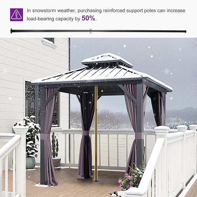 PURPLE LEAF 8' X 8' Outdoor Gazebo Aluminum Permanent Hardtop Gazebo with Galvanized Steel Double Roof for Patio Backyard Deck with Netting and Curtains Grey