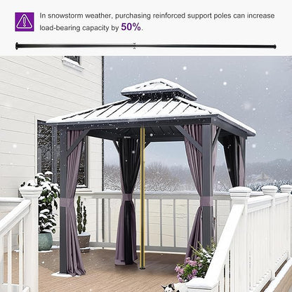 PURPLE LEAF 8'x8' Hardtop Gazebo with Lights All-Weather Galvanized Steel Double Roof Outdoor Patio Garden Gazebo Including Netting and Curtains Grey