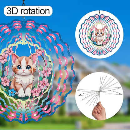Metal Wind Spinners for Outdoor,Birthday Gifts for Women Mom Grandma, 12 Inch Cute Pink Cat Wind Spinner, Kinetic Sculpture Garden Decor for Ornament Gifts