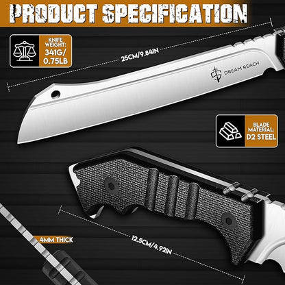 Dream Reach Heavy Duty Machete - Portable Full Tang Outdoor Survival Knife with Sheath Strap for Camping Hiking Gift for Men 9.6 Inches
