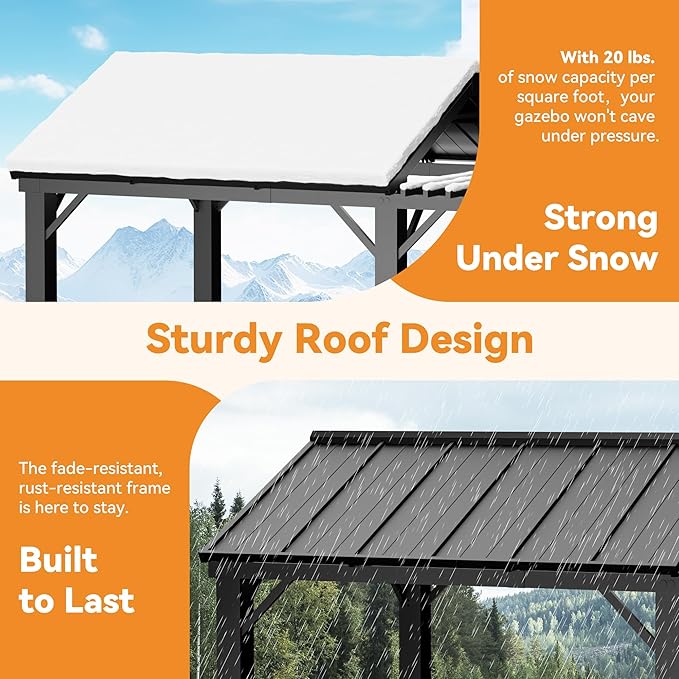 Grill Gazebo 6' x 8' with Galvanized Steel Roof and Pergola Extension, BBQ Gazebo with UV Blocking & Waterproof Design, Grill Canopy with Shelves, Rust-Resistant, 4-Season Use