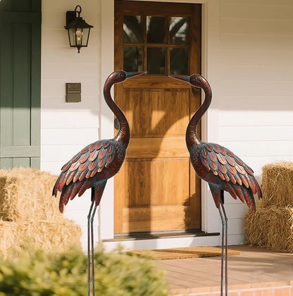 chisheen 2PCS Garden Crane Statues Outdoor Sculptures Metal Yard Art Statue for Garden Decoration Large Size Set of 2