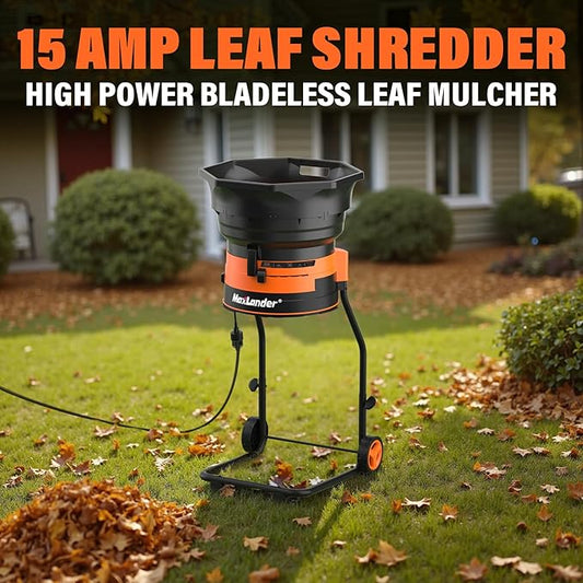 MAXLANDER Electric Leaf Mulcher/Shredder, 15 Amp 8400 RPM, 18:1 Ratio, Adjustable Dial, with Goggles, Leaf Scoops/Gloves, 20 Cutting Lines-Portable Garden/Yard Grinder & Chipper for Wet/Dry Leaves