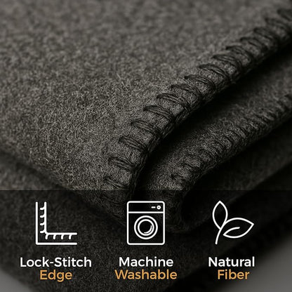 Wool Camping Blanket – 70% Wool Heavy-Duty Military Style Throw, Warm & Washable, Fire Retardant Cover for Emergency, Survival & Outdoor Use – Perfect for Camping, Car, Home & Hiking, Grey 66x90
