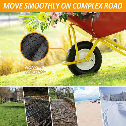 4.80/4.00-8" Air Filled Wheelbarrow Tire,Heavy-Duty Replacement Tire and Inner Tube Set with 3/4 & 5/8 Wheel Bearing and Spacer Kit included,Tubed Tires Non-Slip for Garden Cart Wagon (White)