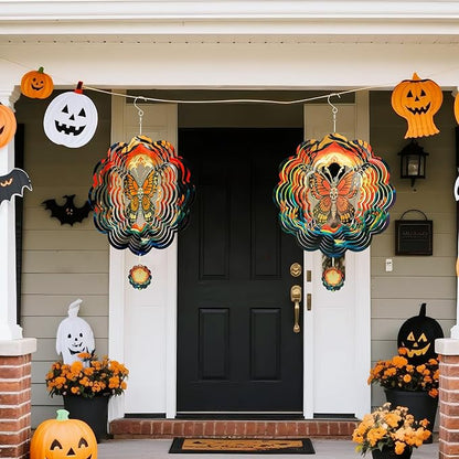 Halloween Wind Spinners Outdoor, 3D Skull Butterfly Wind Spinner 14x12 inches, Kinetic, Stainless Steel Metal, Halloween Decorations Outdoor, Yard Decor, Gift