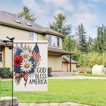 God Bless America Garden Flag 12x18 Inch Double Sided 4th of July Patriotic Flag Daisy Flower Yard Banner Outdoor Decoration for Memorial Independence Day Seasonal Holiday Home Decor