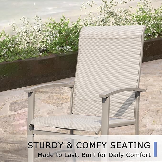 Outdoor Dining Chairs Set of 6, Stackable Patio Chairs with Metal Frame & Textilene Fabric, Perfect for Patio Garden Deck, Ivory