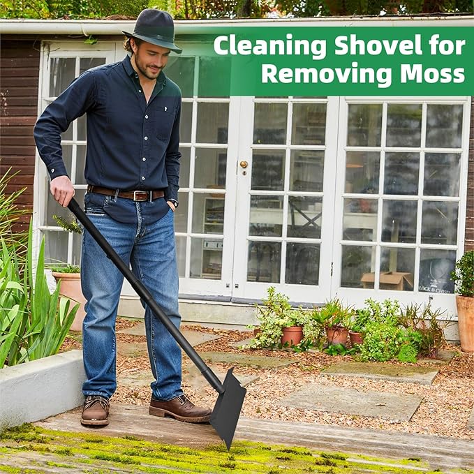 Large Garden Shovel, Multifunctional Cleaning Shovel 63 Inch Large Ice Scraper Heavy Duty Garden Tool for Weeding, Lawn Edging, Scraping and Ice Removal,Black