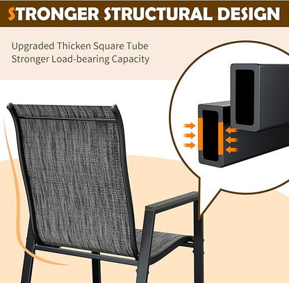 UDPATIO Patio Chairs Set of 6, Stackable Outdoor Chairs with All Weather Breathable Textilene, High Back Metal Frame for Lawn Garden Backyard Deck, Dark Grey