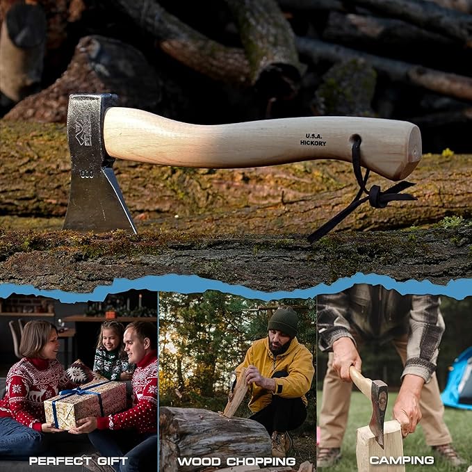PRANDI German Hatchet 2.20lb - Hickory Handle 15.76in with Leather String - Ideal for Camping and Bushcraft - Made in Italy