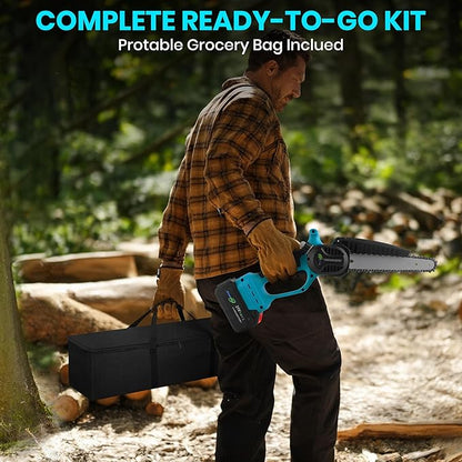2-in-1 Cordless Pole Saw & 8 Inch Mini Chainsaw with Carrying Bag, 2×21V 3000mAh Rechargeable Batteries, Lightweight (7.3 lbs), 14FT Max Reach Electric Pole Saw for Tree Trimming, Branch Cutter
