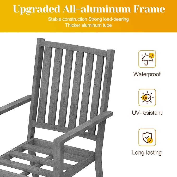 Patio Dining Chair Set of 4, Aluminum Outdoor Dining Chairs with Waterproof Cushions, Metal Outdoor Patio Furniture Seating for Porch, Balcony, Deck, Backyard, Gray