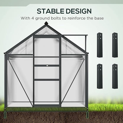 Outsunny 6' x 4' Greenhouse for Outdoors, Polycarbonate Greenhouse with Rain Gutter and Roof Vent, Aluminum Walk-in Green Houses for Outside for Patio Backyard Garden, Gray