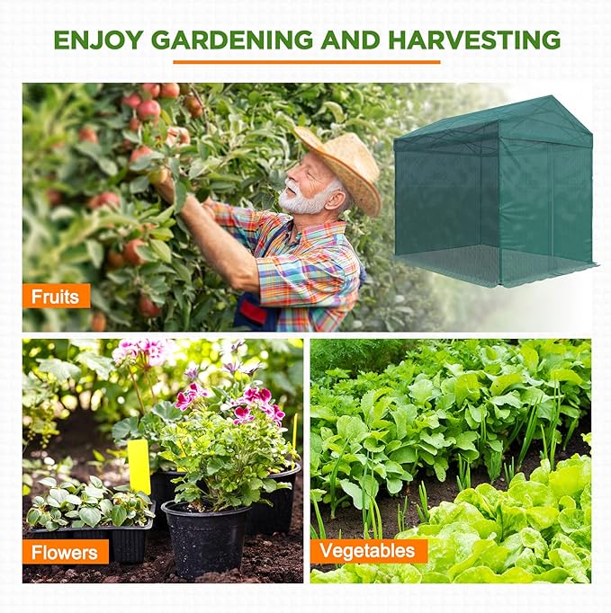 EAGLE PEAK 8x6 Walk in Shade Cloth Cover Greenhouse Instant Pop up Portable Gable Roof Gardening Green House with Mesh Cover, Roll up Doors, Green