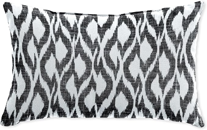 BrylaneHome Lumbar Pillow - 20" L x 13" W - Patio & Outdoor - Water, Stain & Fade Resistant - Black Ikat