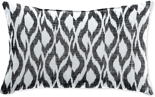 BrylaneHome Lumbar Pillow - 20" L x 13" W - Patio & Outdoor - Water, Stain & Fade Resistant - Black Ikat