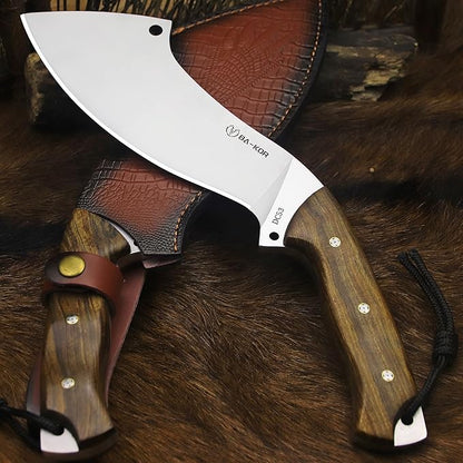 BA-KOR USA (Savior III) 8mmDC53 steel 35CM (14 ") full Tang fixed knife with leather sheath and (5.9 ") ceria ignition head, suitable for outdoor hunting, camping, clearing, adventure, fishing, EDC, BBQ (BA-K0d(8mm))