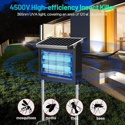Solar Bug Zapper Outdoor Waterproof, Jepwe 4500V Cordless Bug Zapper Outdoor Large, Rechargeable Mosquito Killer & Fly Zapper, Solar Powered Insect Trap for Garden, Patio, Backyard, Indoor Use