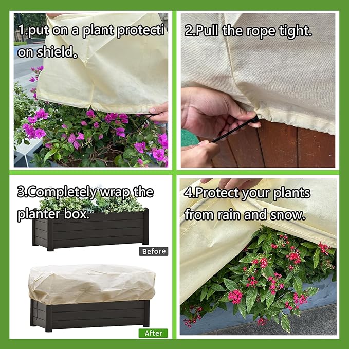 Plant Frost Cover, Rectangular Planter Plant Winter Frost Blanket, Plant Frost Tree Cover Bag with Zip Drawstring, Reusable Frost Fabric for Outdoor Plants 2 Pack (68.8x17.7x15.7INCH)
