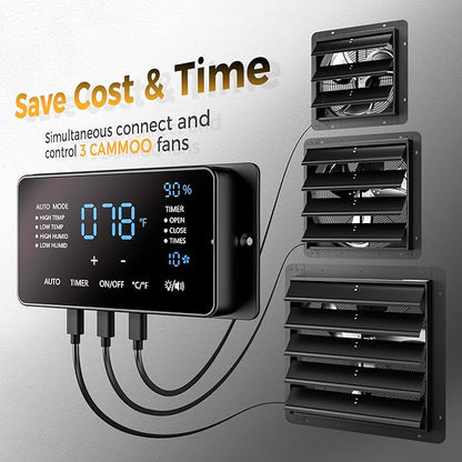 18 Inch EC Motor Shutter Exhaust Fan, 6 Inch Large Touchscreen Controller for Temp Humidity and Speed Control, 10-Speed Wall Mount Fan for Attic, Greenhouse, Garage, Chicken Coop Ventilation
