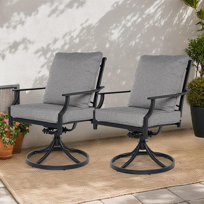 Grand patio Dining Chairs Set of 6，Outdoor Swivel Patio Dining Chairs Set of 6，Swivel Rocker Dining Chair，Outdoor Dining Chairs with Grey Cushions, Patio Chairs for Outside, Garden Lawn Porch