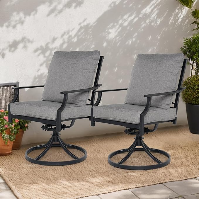 Grand patio Dining Chairs Set of 4，Outdoor Swivel Patio Dining Chairs Set of 4，Swivel Rocker Dining Chairs，Outdoor Dining Chairs with Grey Cushions, Patio Chairs for Outside, Garden Lawn Porch