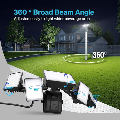 Olafus 130W Flood Lights Outdoor Plug in, 13000LM LED Security Light, 6500K Exterior Flood Lights with 5 Adjustable Heads, IP65 Waterproof Outdoor LED Safety lamp for Backyard Garage Patio Black