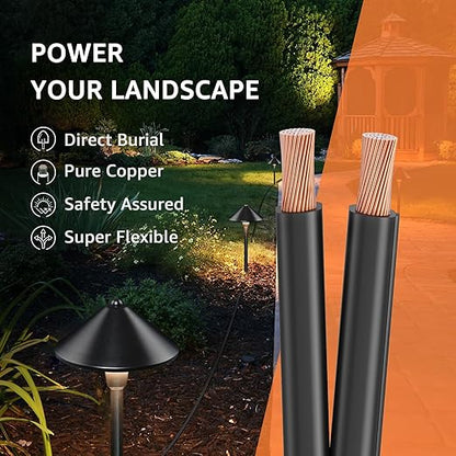 SUNVIE 100FT 12 Gauge Low Voltage Wire 12/2 Low Voltage Landscape Wire, 12 AWG 2 Conductor Electric Wire Direct Burial 12 Gauge Stranded Copper Wire for Landscape Lighting Lamp Wires, ETL Listed